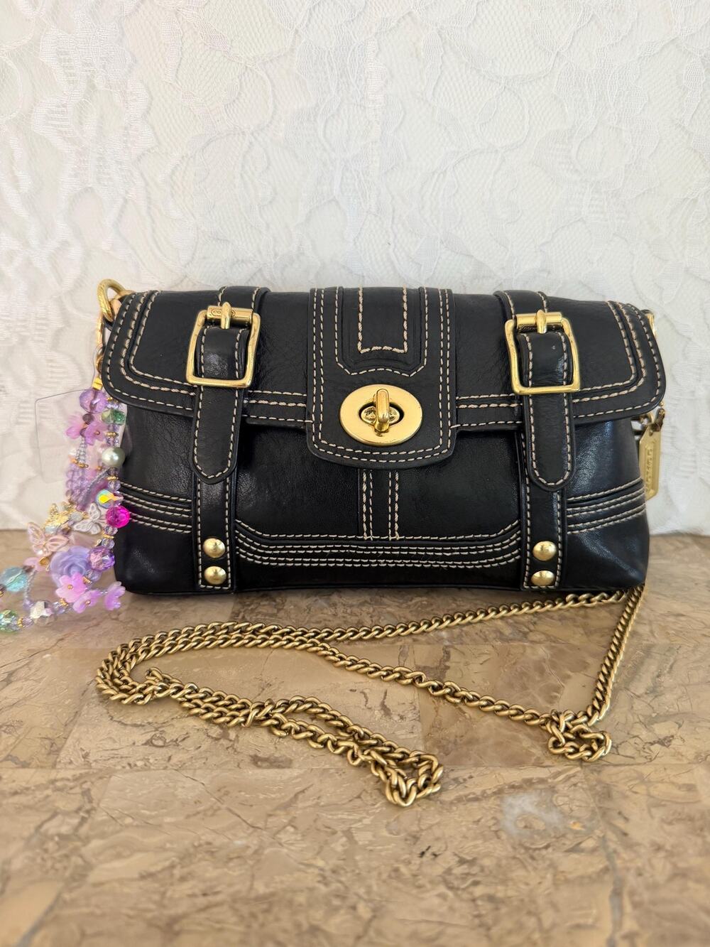Coach black vachetta Handbag clutch belted small crossbody chain shoulder bag